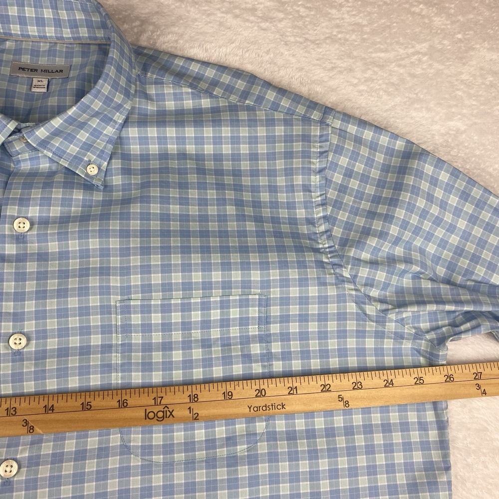 Peter Millar Shirt Mens XL Blue/Green Checks Cotton/Nylon/Spandex Stretch - Picture 5 of 7